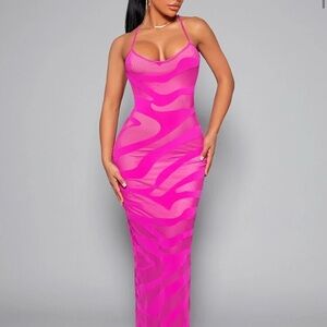 SHEIN Pink Bodycon Maxi Dress Spaghetti Strap